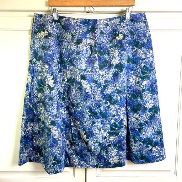 NWT Talbots Women's Sz 16W Blue Floral Skirt Cotton Lined Plus - Picture 9 of 9
